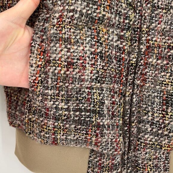 Members Only Green Brown Wool Blend Bomber Tweed Puffer Jacket Medium - Picture 6 of 9